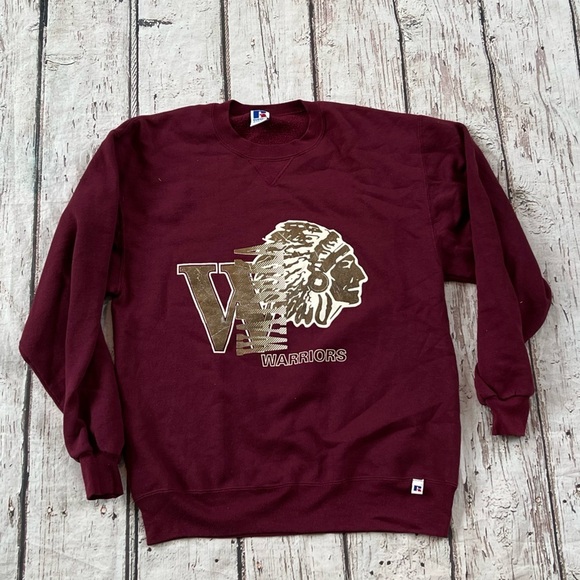 Vintage 1980s Warriors Sports Russell Athletic 80s Crewneck Pullover Sweatshirt - Picture 1 of 6